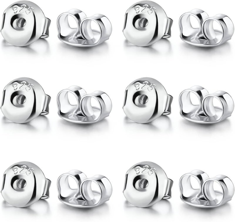 Formulen 14K White Gold Plated Silver Earring Backs Replacements - Hypoallergenic Earring Backs for Studs, Secure Ear Locking for Stud Earrings Ear Nut for Posts, 12Pcs/6 Pair - Image 1